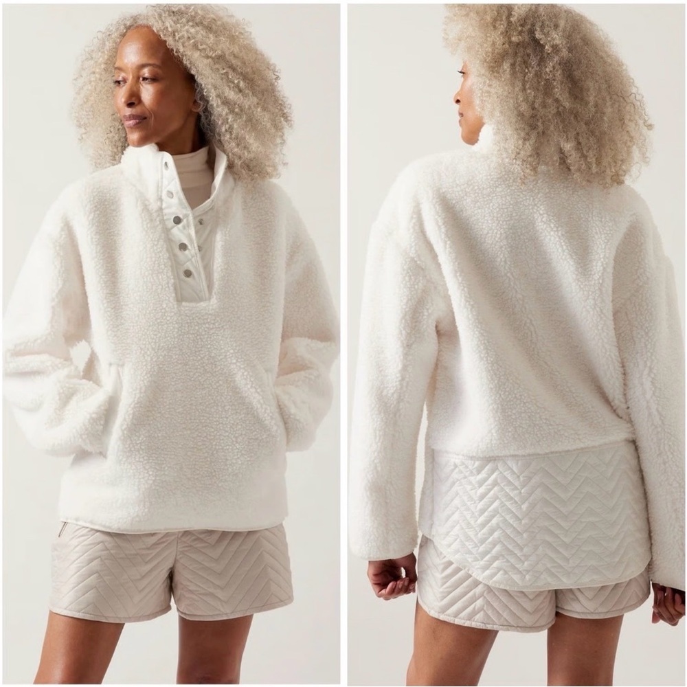 Women's White Sherpa Pullover Jacket